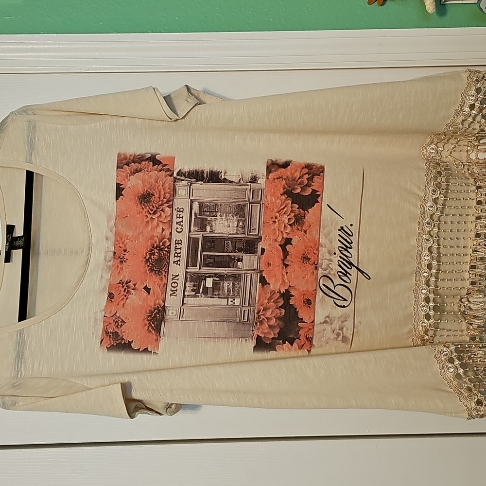 Style & Co. Women's Cream and Orange Floral Top
